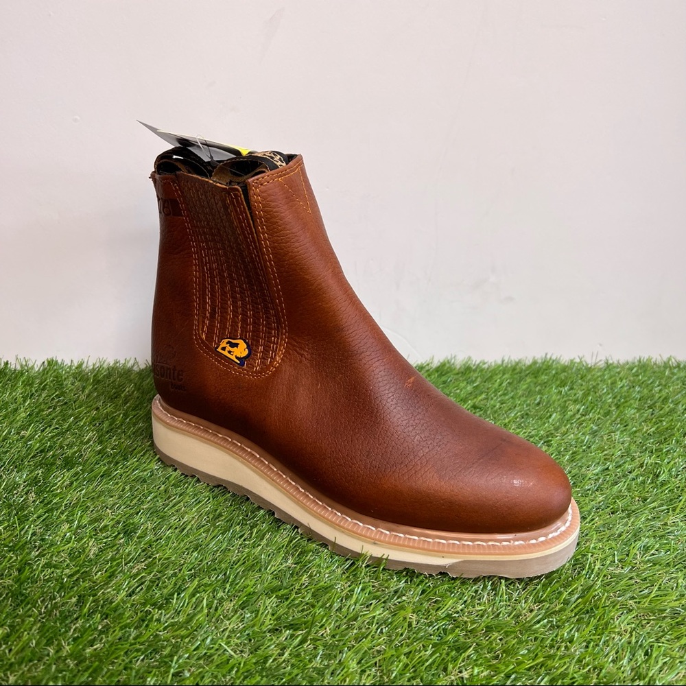 Men's Best Half Work Boots Pull On Leather Tan Botin Trabajo oil Water Resistant - Picture 4 of 10